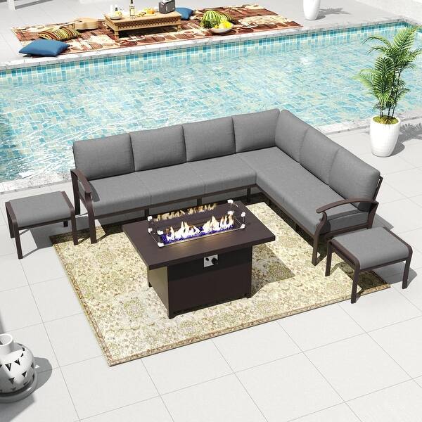 Aluminum Corner Sofa Set, Patio Outdoor Combination Sofa Set with Armrests and Foot Rests