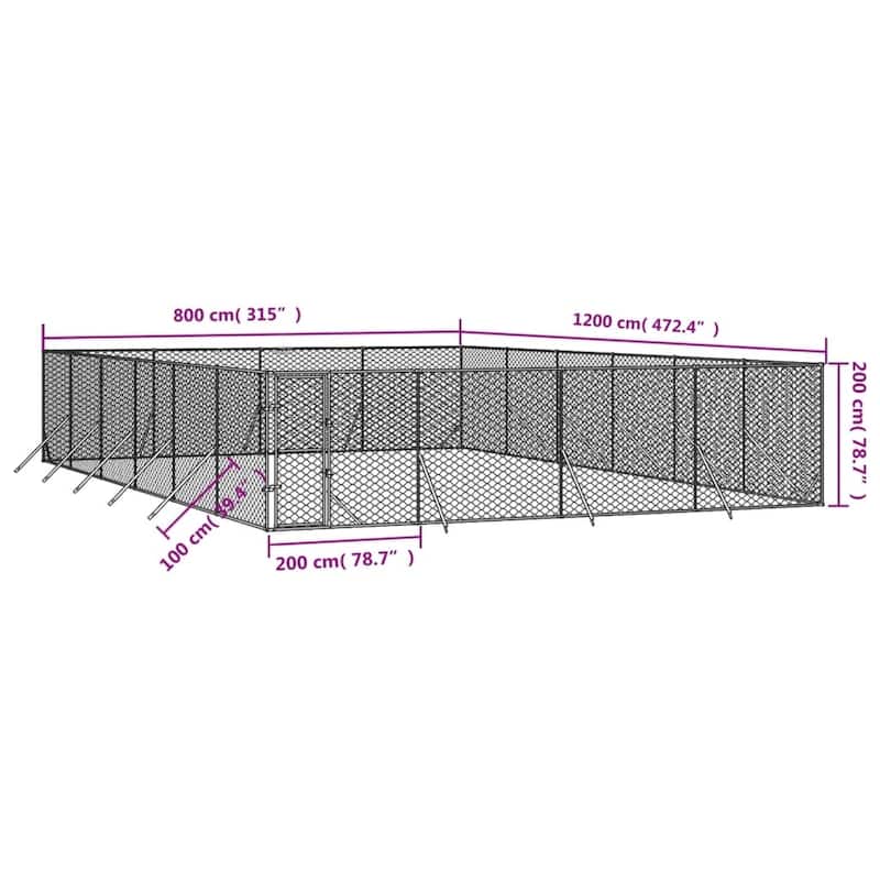 vidaXL Outdoor Dog Kennel Silver Multi-Size Galvanized Steel