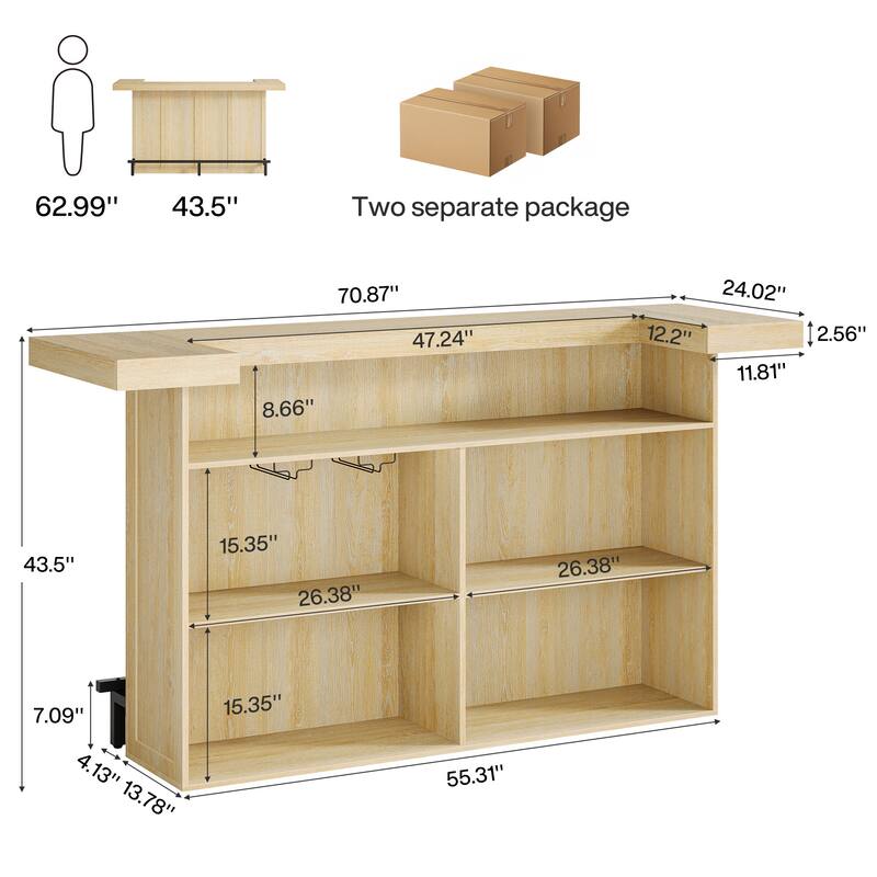 4-Tier Bar Table, 70.9-Inch Large Modern Home Bar Cabinet