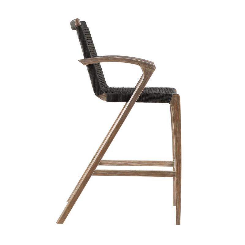 Nabila Solid Light Eucalyptus Wood & Charcoal Rope Outdoor Counter Height Bar Stool