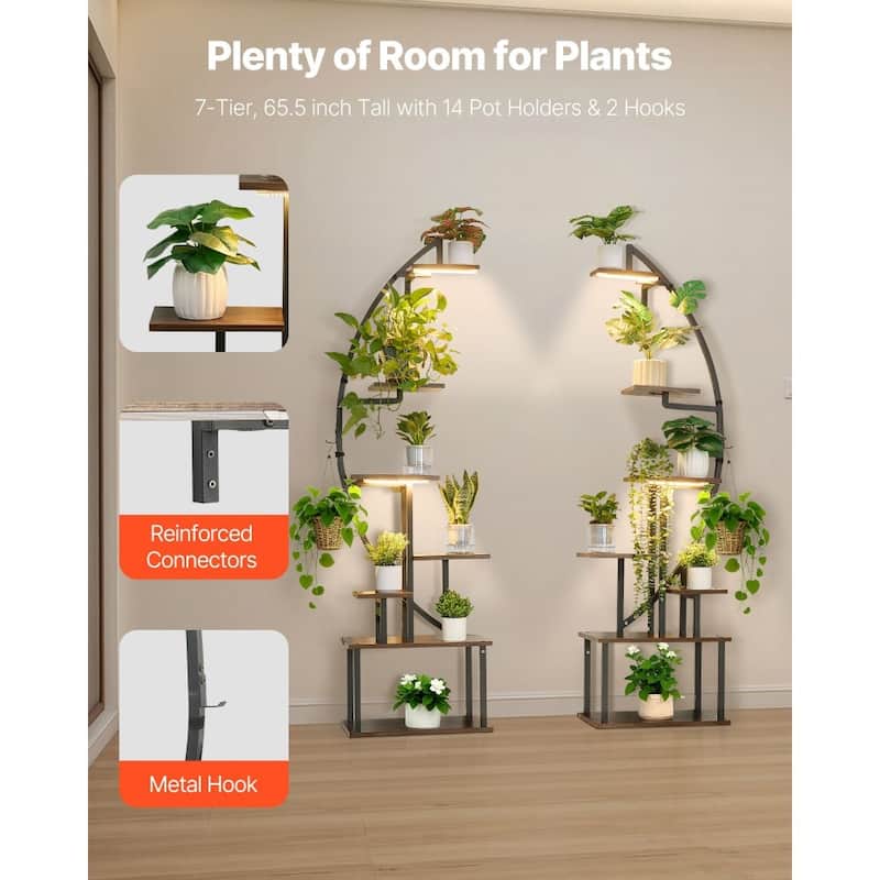 7-Tier Indoor Plant Stand 2 Pack with LED Grow Lights and Adjustable Timer and Brightness - 21.65" × 10.24" × 65.55"