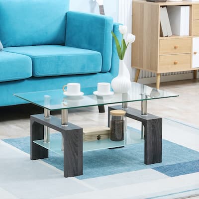 Glass Coffee Table Cocktail Table W/ Tempered Glass Top