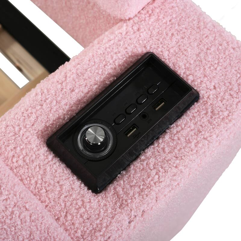 Teddy Fleece Daybed Leisure Upholstered Daybed Frame with Storage Armrest and Integrated Bluetooth Audio System and Trundle