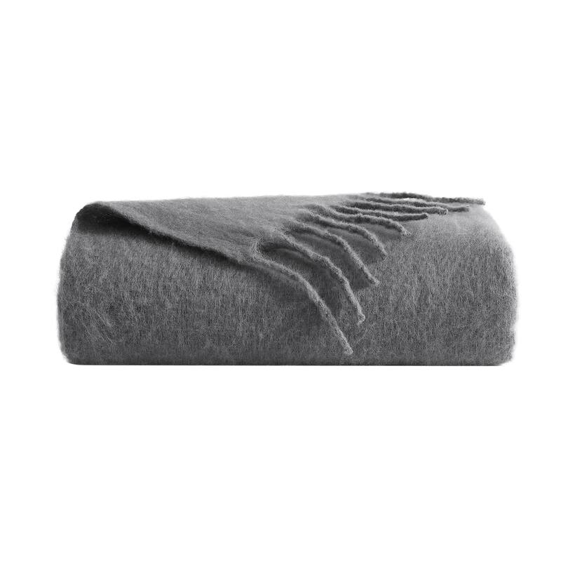 Kenneth Cole Cozy Reversible Throw Blanket - Solid Grey