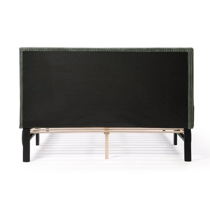 Furniture of America Modern Corduroy Queen Size Platform Bed, No Box Spring Needed
