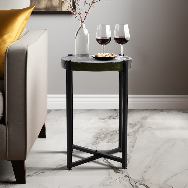 Sagebrook Home Accent Table Glass and Iron Modern Round 16.5"x16.5"x22.25" Black and White - 16.5" x 16.5" x 22.25"