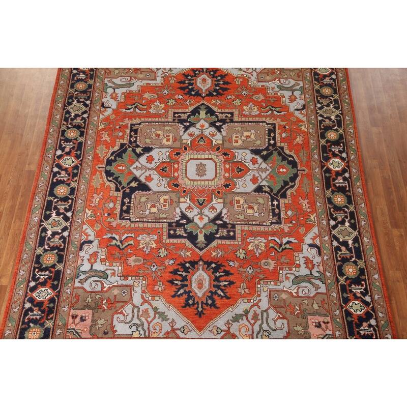 Orange Heriz-Serapi Oriental Area Rug Handmade Wool Carpet - 8'9" x 11'10"