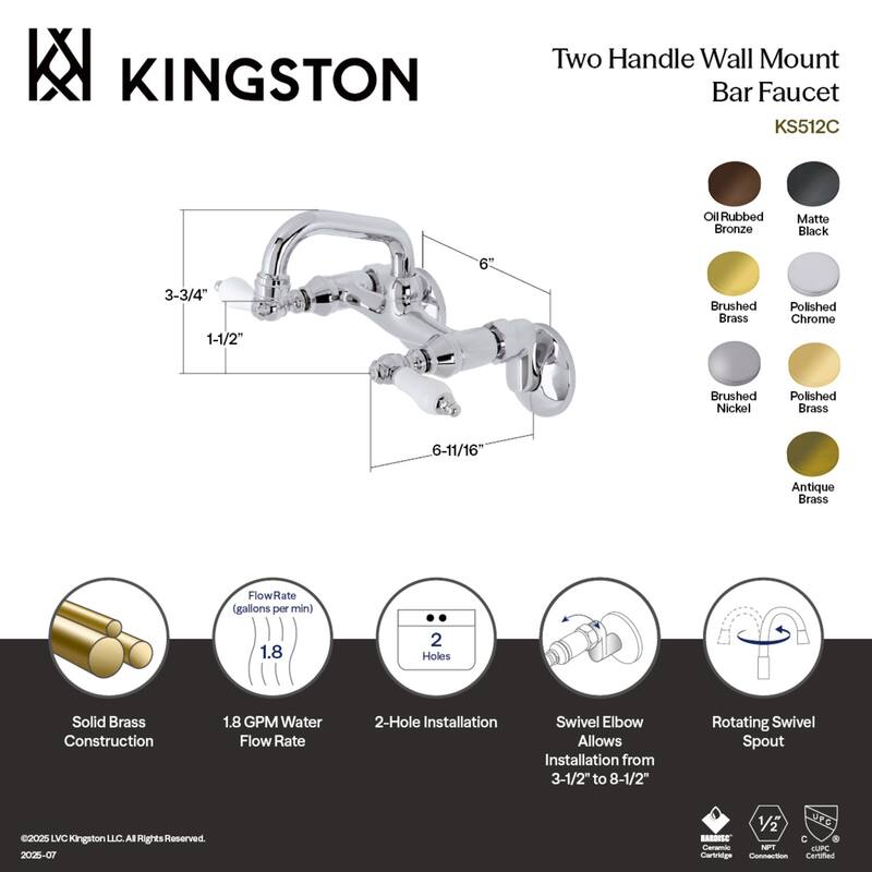 Kingston Brass Two-Handle Wall Mount Bar Faucet