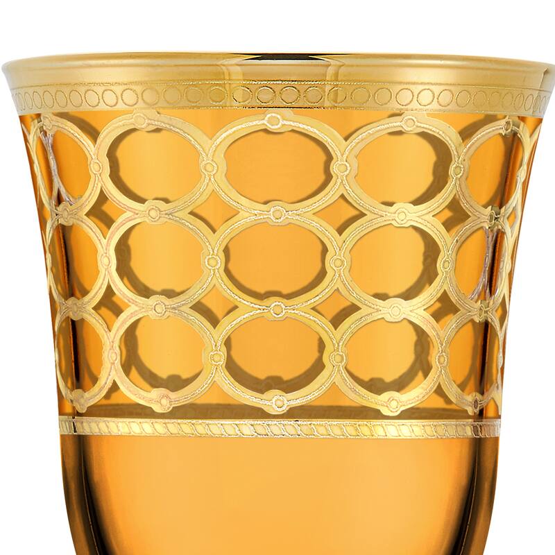 Lorren Home Trends Amber Color White Wine Goblet with Gold Rings, Set of 4