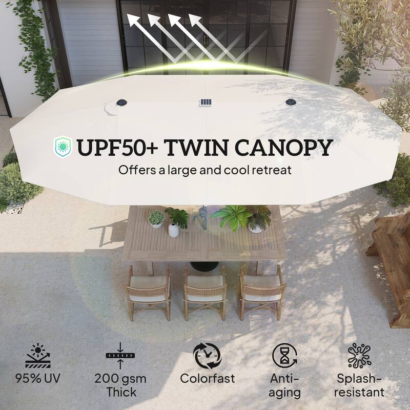 Solar Powered LED Patio Umbrella with UV Protection Outdoor Garden Patio Umbrella with LED Lights Crank Lift
