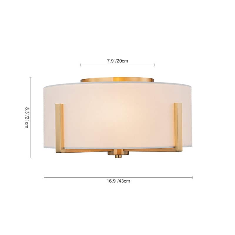 16.9''W 2-Light Drum Semi-flush Mount With White Fabric Shade
