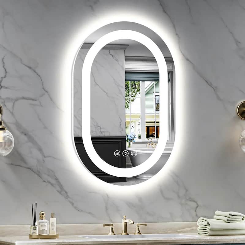 Oval Front & Back LED Lighted Anti-fog Tempered Glass Wall Bathroom Vanity Mirror, ETL Certified, 3-Year Warranty - 30"x20"