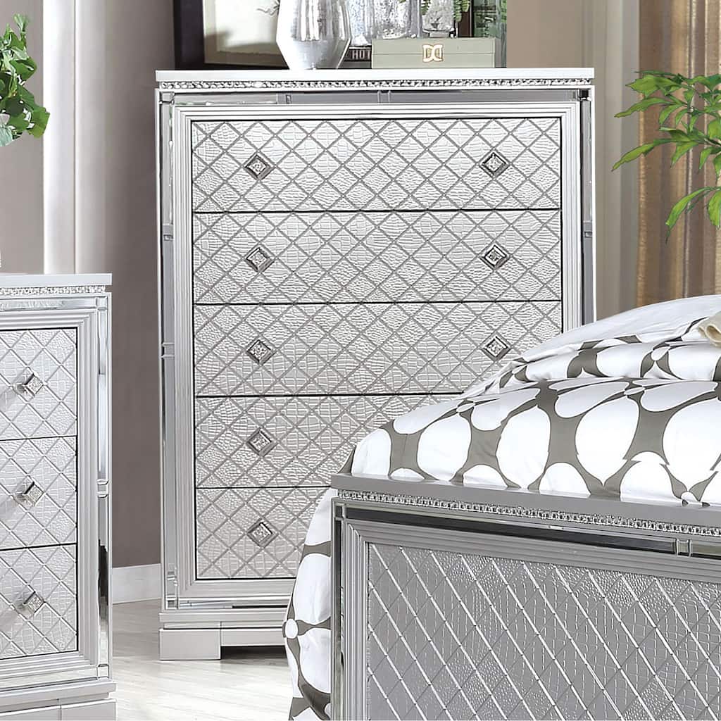 Seleena Glam Silver Solid Wood 5-Drawer Chest by Furniture of America