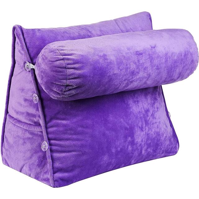 Cheer Collection Wedge Shaped Support Pillow and Bed Rest Cushion for Reading, Gaming, Watching - with Adjustable Neck Pillow - Purple