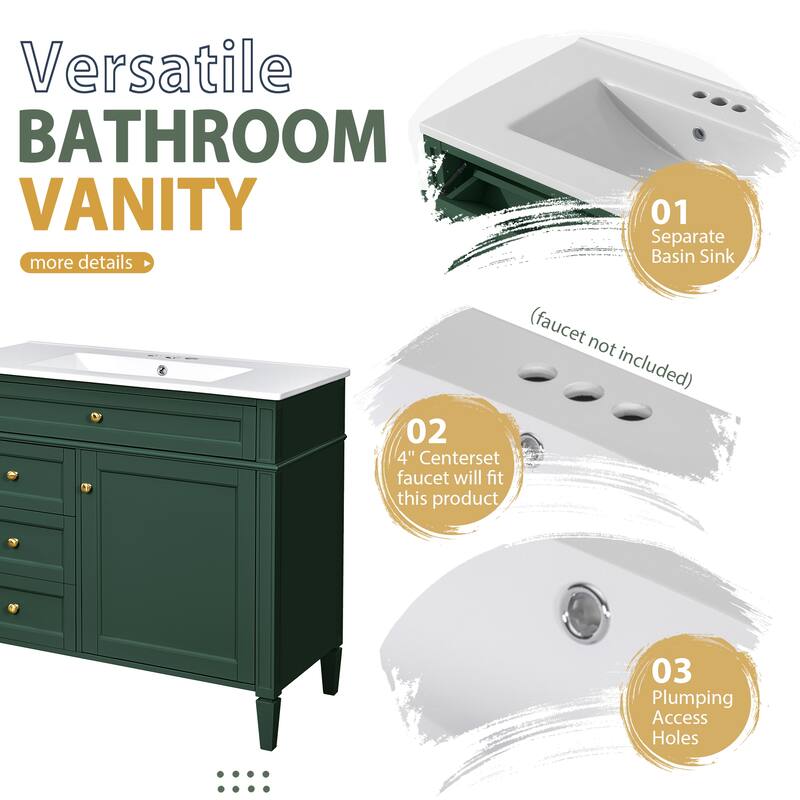 Roomfitters 36 Inch Bathroom Vanity with Sink and Mirror Cabinet, Storage Cabinet with 2 Doors and 4 Drawers