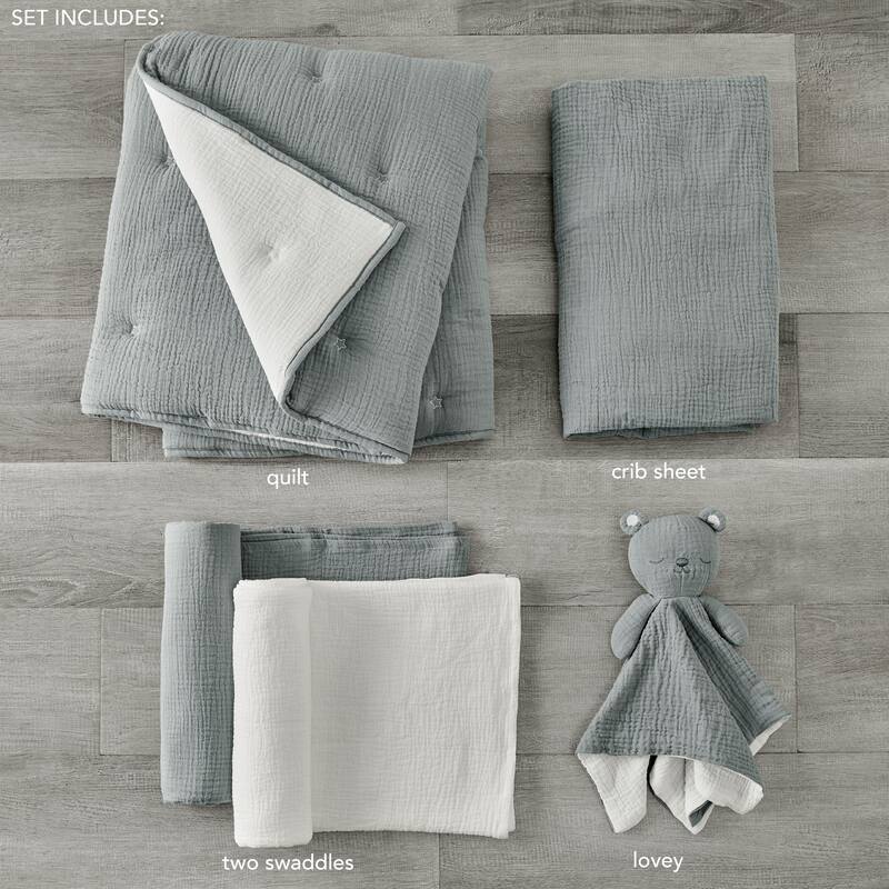 Cloud Muslin Grey/White 5pc Bedding Set - Levtex Baby
