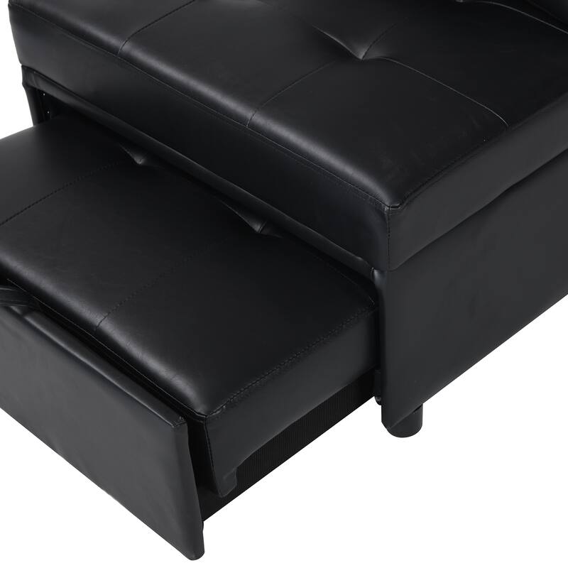 Black 39.8" Folding Ottoman Sofa Bed with Adjustable Back, Pillows for Living Room