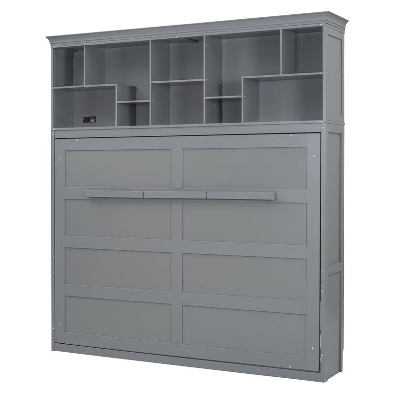 Space-Saving Queen Murphy Wall Bed with Storage Shelves & USB, Ideal for Small Apartments