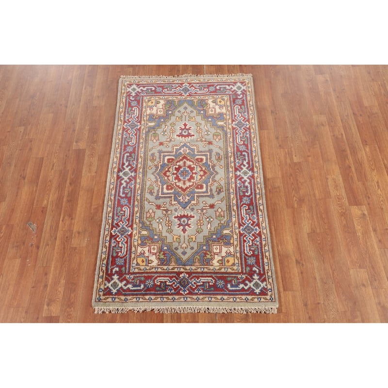 Geometric Heriz Serapi Foyer Rug Hand-Knotted Oriental Wool Carpet - 2'11"x 5'0"