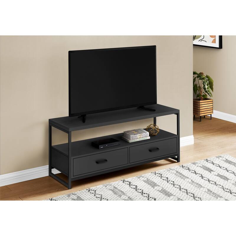 Modern 48-Inch TV Stand with Storage Drawers, Black Laminate & Metal Frame for Contemporary Home Decor