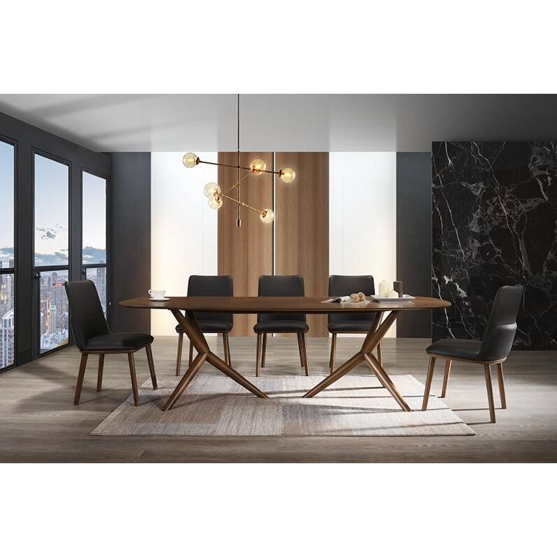 Modrest Utah Modern Walnut and Brown Eco-Leather Dining Chair- Set of 2