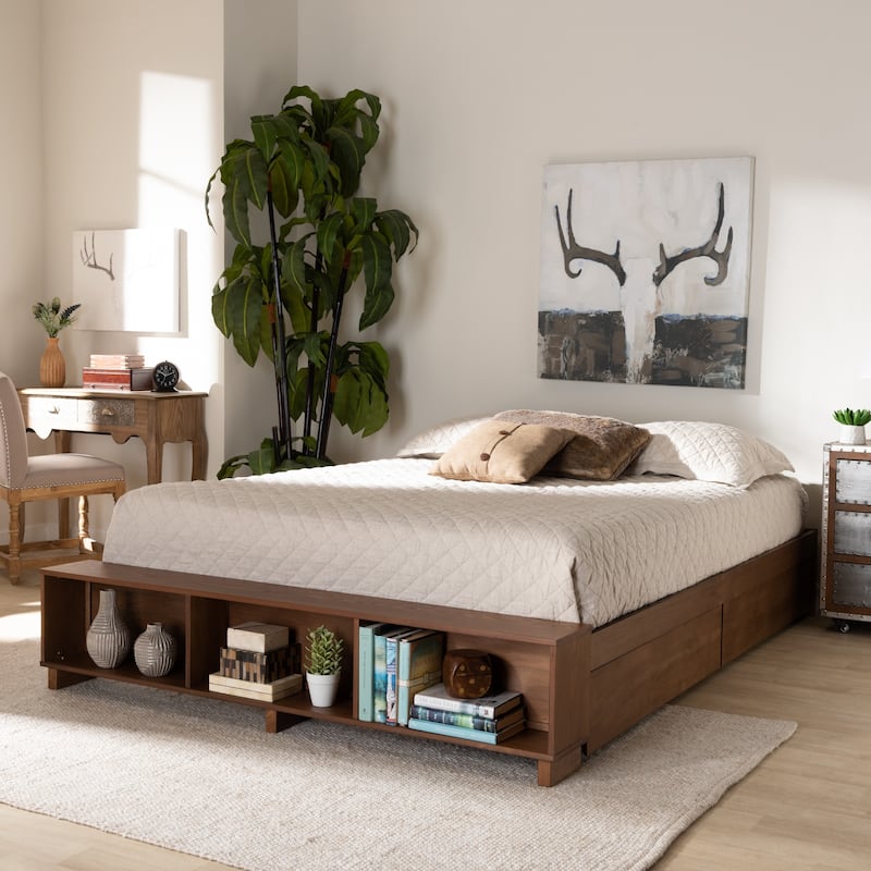Carbon Loft Dehaney Modern Rustic Ash Walnut Brown Wood Platform Bed with Shelves