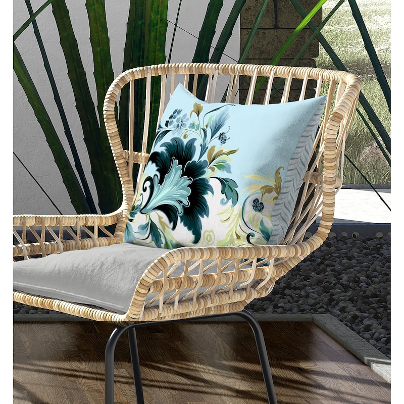 Damask Hue Indoor/Outdoor Reversible Throw Pillow Turquoise and Green