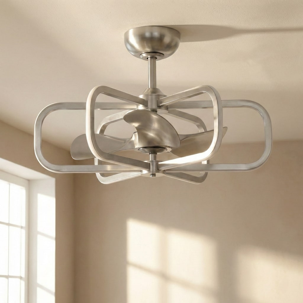 29" Modern Nickel ABS Chandelier Caged Ceiling Fan with Light and Remote