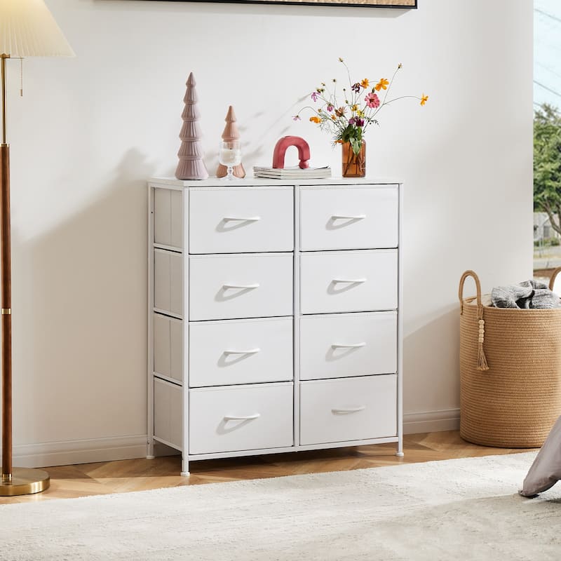 Tall Dresser Storage Tower with 8 Fabric Drawers - White
