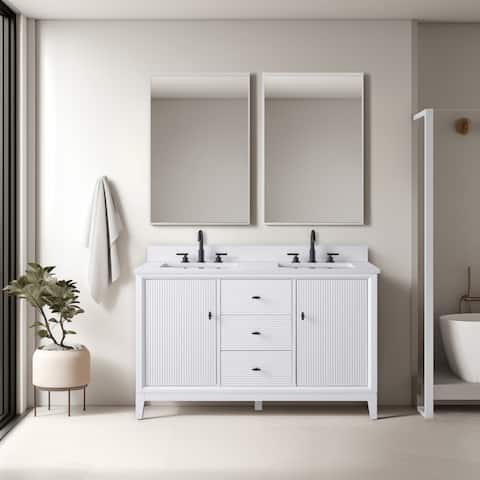Vanity Art 54 Freestanding Bathroom Vanity with Engineered Marble Top and Sinks