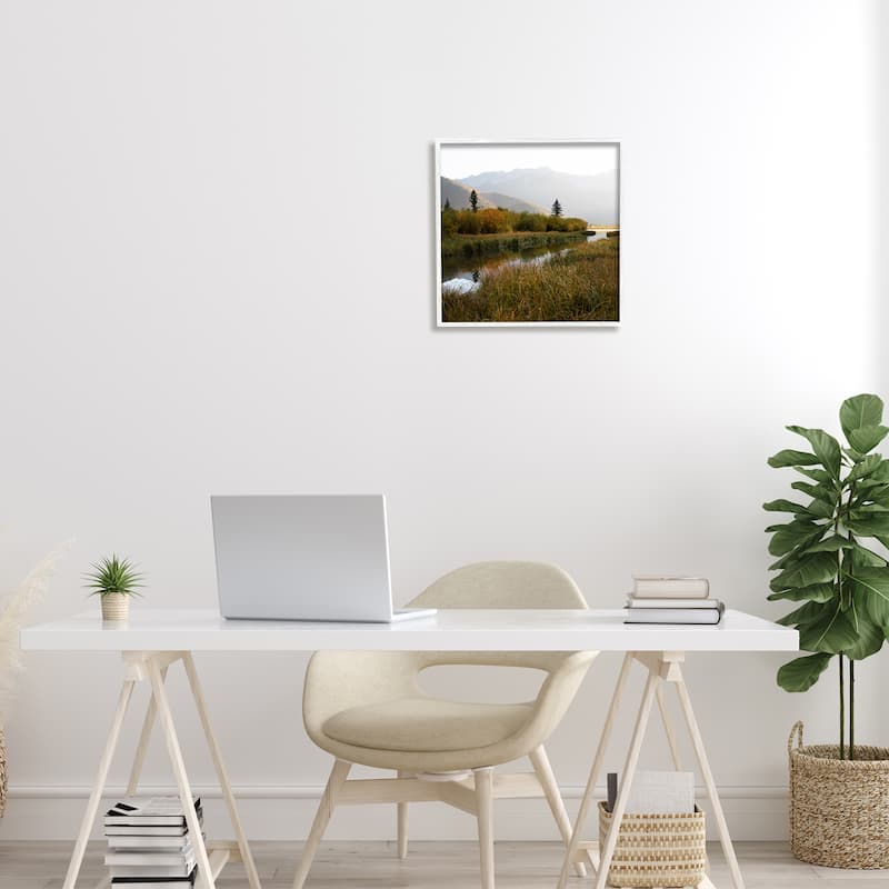 Stupell Soothing Grassy Bog Stream Mountains Landscape Framed Wall Art - Green