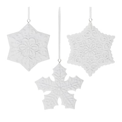 Glittered Snowflake Christmas Ornaments - 4.5" - White - 12ct