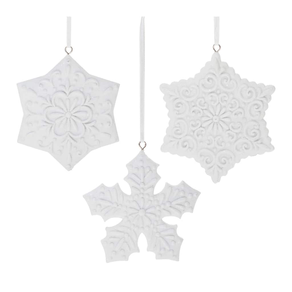 Glittered Snowflake Christmas Ornaments - 4.5" - White - 12ct