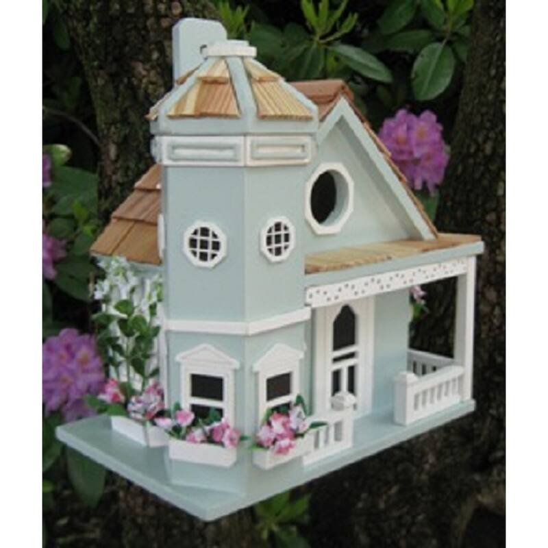 10" Blue and Brown Victorian Manor Outdoor Garden Bird House
