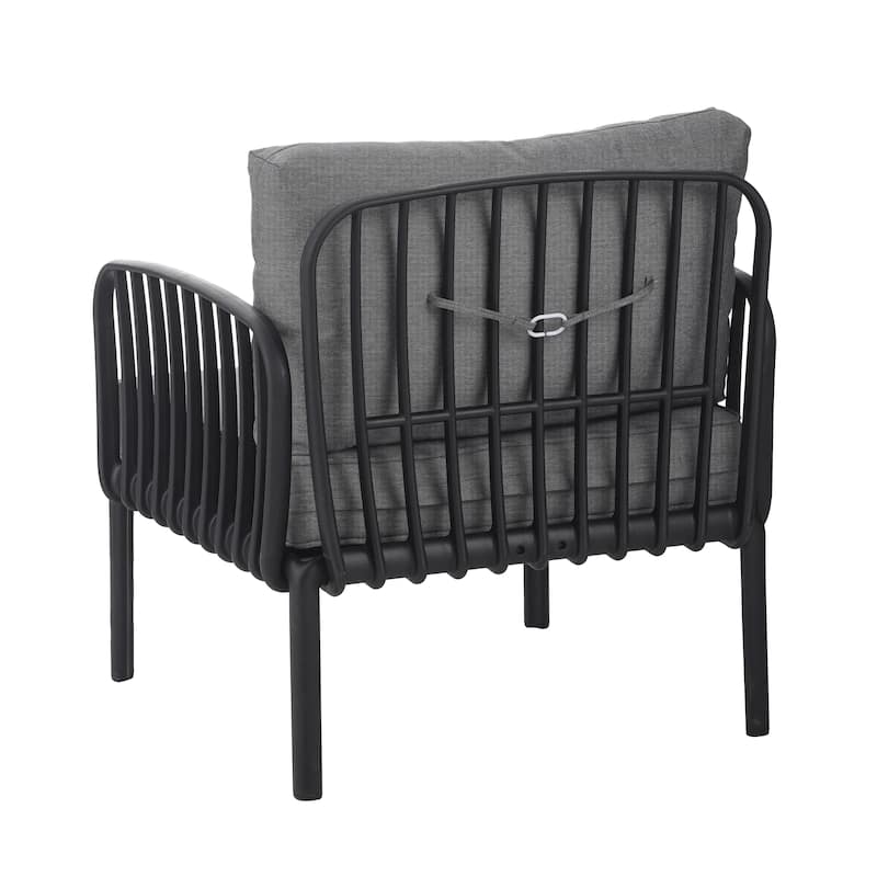 Black Gray Patio Chair Armchair Reading Chair Accent Chair with Cushion, Padded Chair Club Chair Reception Chair