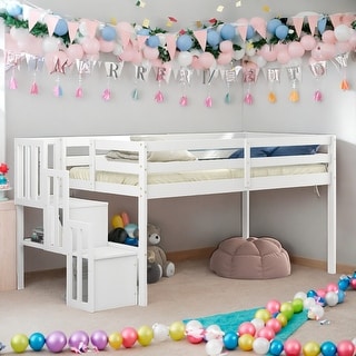 Twin Size Loft bed With Staircase And Storage Or Entertainment for home