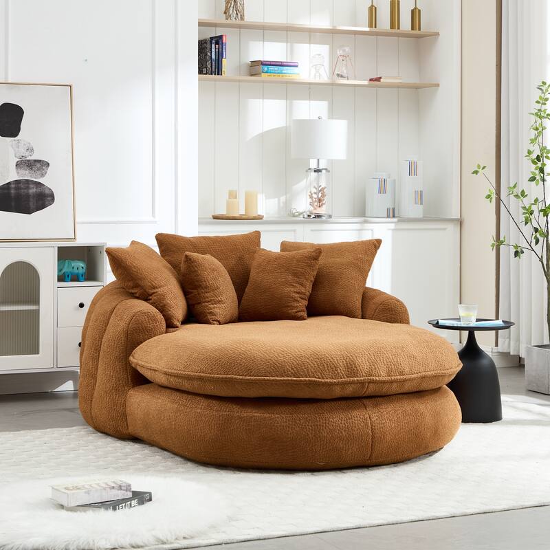 Oversized Oval Upholstered Bean Bag Sofa, Lazy Sofa with 3 Large Pillows and 2 Small Pillows, Wrap Around Backrest