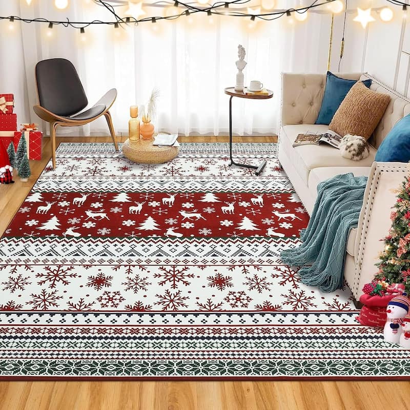 Washable Vintage Boho Christmas Area Rug, Low Pile - 1'6" x 2'6"