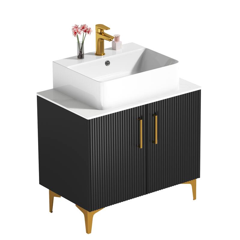 Moasis 24"/30" Bathroom Vanity Sink Combo Black Cabinet Vanity and White Ceramic Sink