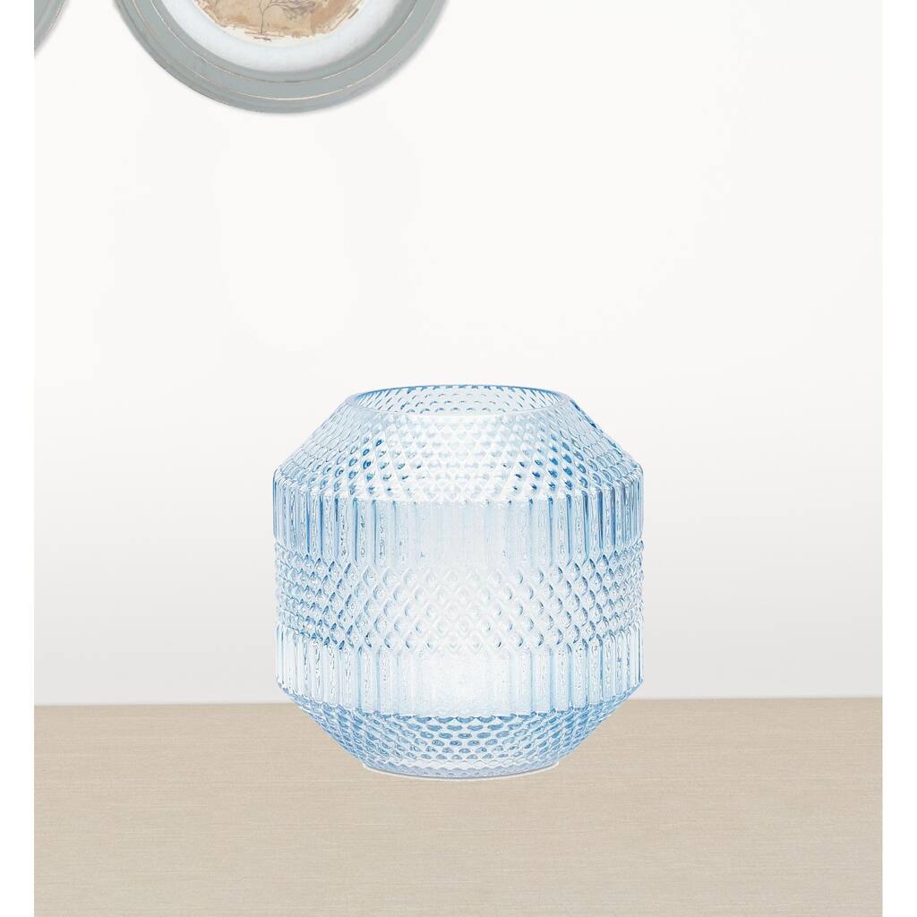 HomeRoots 6.5" Crystal Glass Blue Round Table vase - 6.5