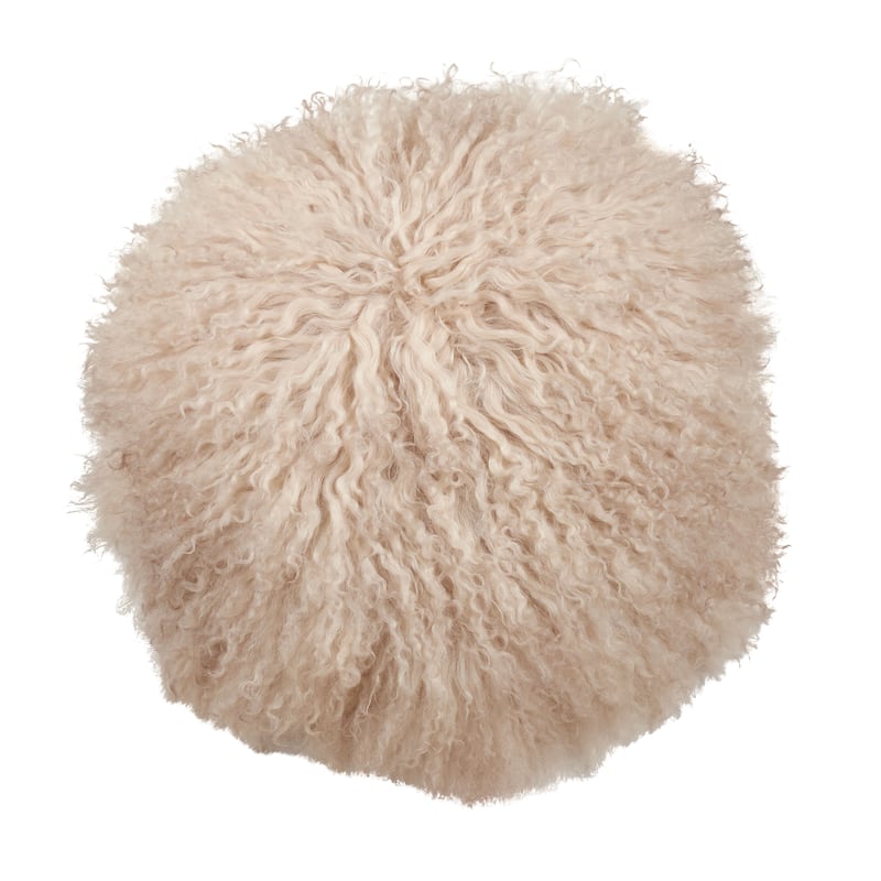 Poly-filled Mongolian Lamb Throw Pillow - 13"X13" - Oyster