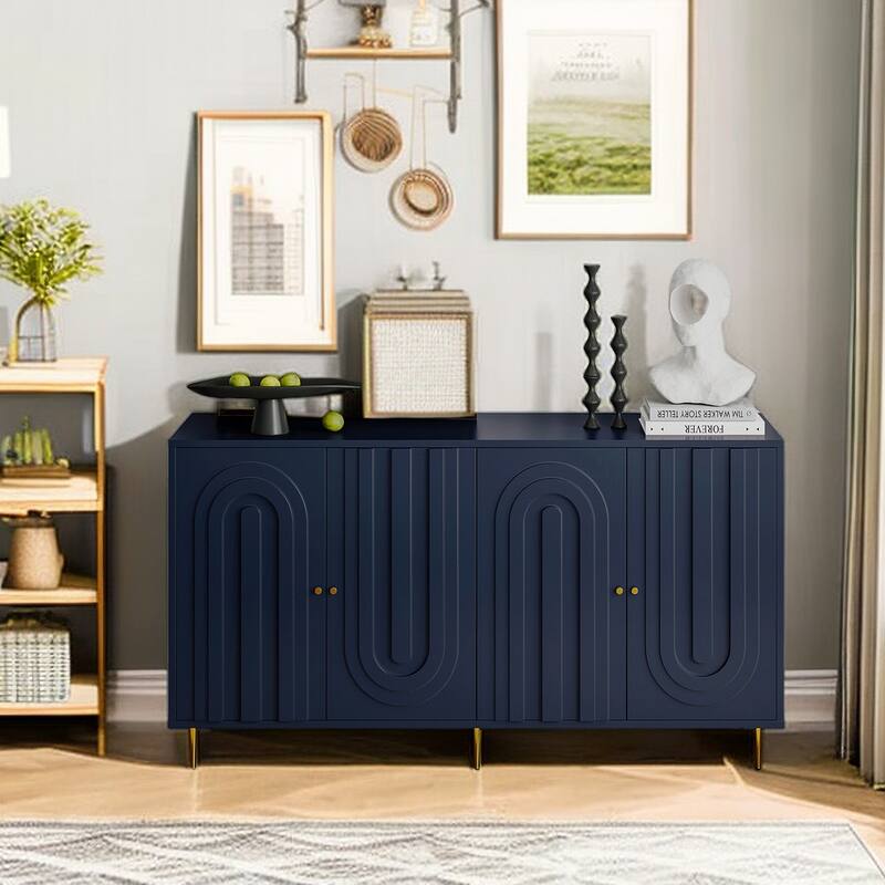 Wood Cabinet with Glass Sliding Doors Display Storage Cabinet - Blue