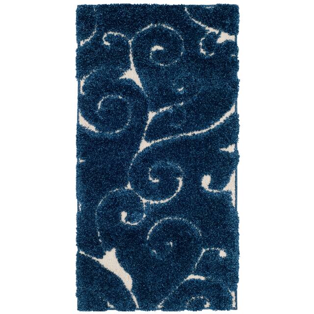 SAFAVIEH Florida Shag Shahin Scroll 1.2-inch Thick Textured Rug - 2'3" x 4' - Dark Blue/Cream