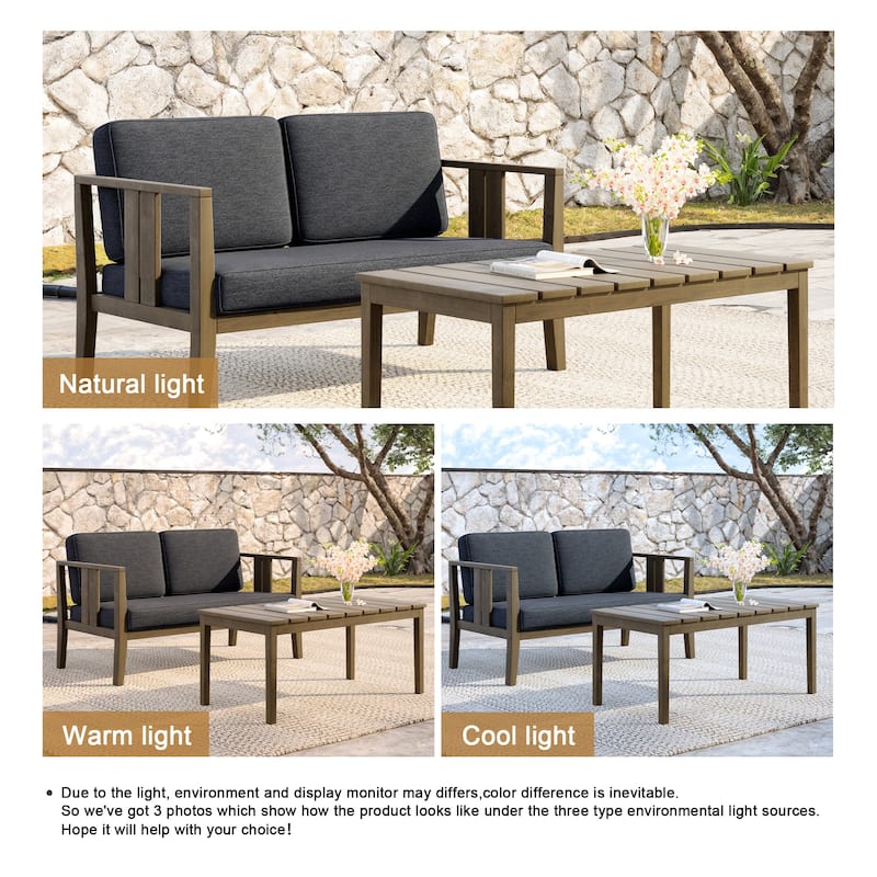 Teak Wood Water Resistant Outdoor Loveseat and Coffee Table Set (Set of 2)