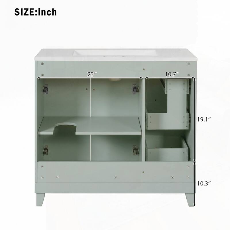 Bathroom Vanity with Ceramic Sink and Adjustable Shelves