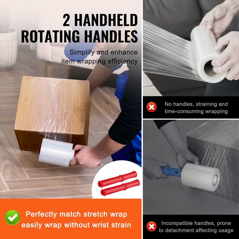 Stretch Film, 80 Gauge Industrial Strength Clear Durable Stretch Wrap Roll, Heavy Duty Shrink Film Stretch Wrap with Handles