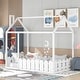 preview thumbnail 3 of 60, Kids Wood Bed, House Bed Frame with Fence-Shaped Guardrails for Teens Girls Boys, Slats are not Included