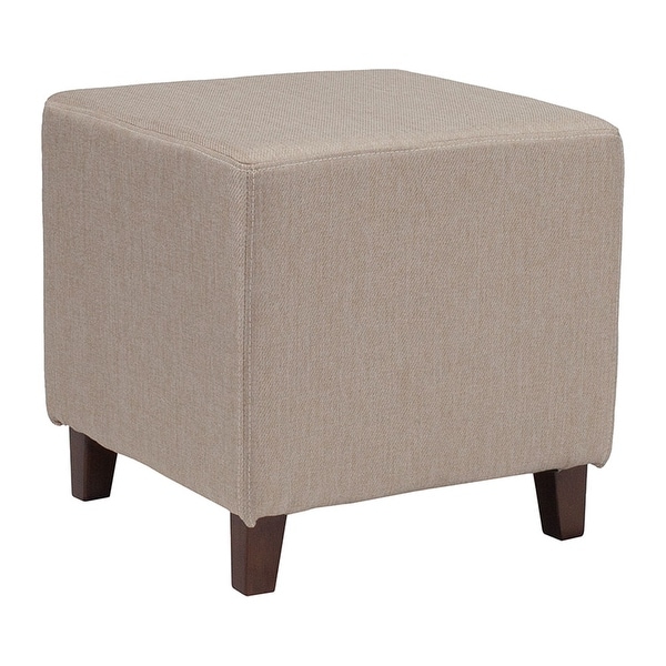 Offex Ascalon Contemporary Upholstered Ottoman Pouf in Beige Fabric
