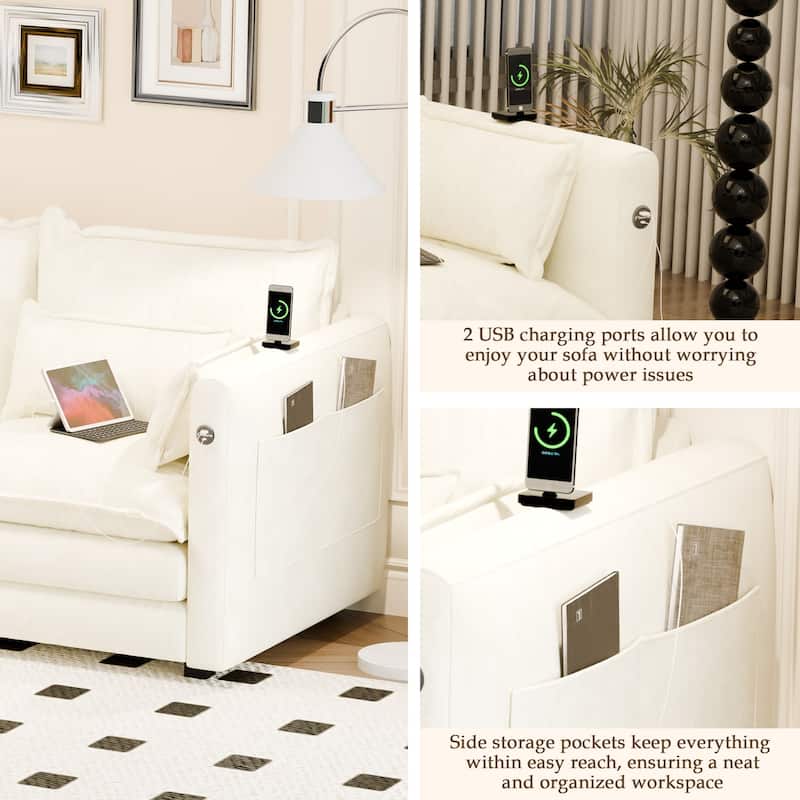 Modular Sectional Sofa L Shaped Couch, 3/4 Seat Sofa Set with Ottoman, Chenille Fabric