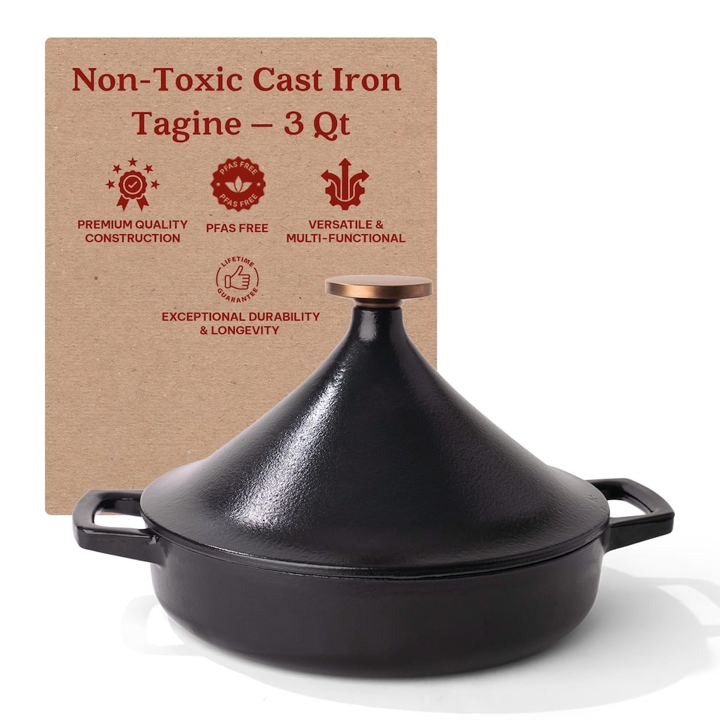 Alva Nori 3 Qt. Enameled Cast Iron Tagine Pot - 11" Black